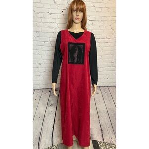 Karin Stevens Long Sleeve Maxi Red Dress With Giraffe Applique Size 10